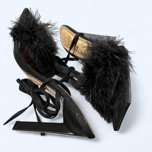 Elegant Black Fur-Trimmed Women's Heels